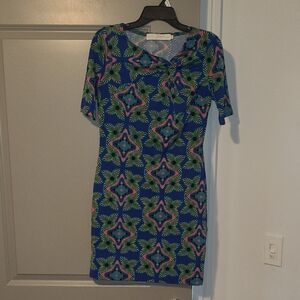 Tracy Negoshian Vibrant Blue and Green Midi Dress